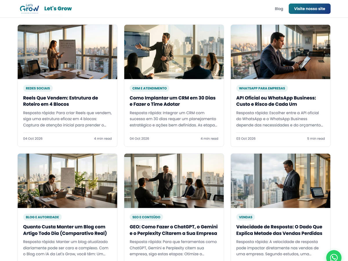 Blog da Let's Grow com artigo novo todo dia